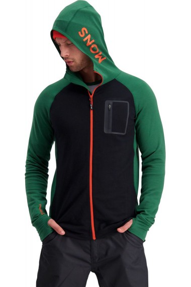 Mons Royale Traverse Midi Full Zip Hood (H) Pine Black Mons Royale Traverse Midi Full Zip Hood (H) Pine Black